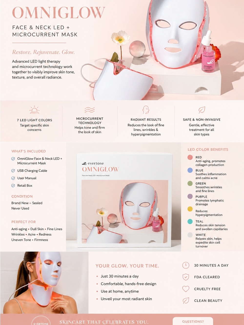 Evertone Omniglow LED Face & Neck Mask — Pink